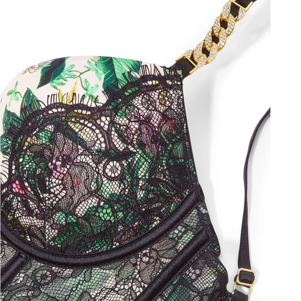 Victoria's Secret Very Sexy Corset 36DD  Push-Up LaceChainStrap Bling Whimsical